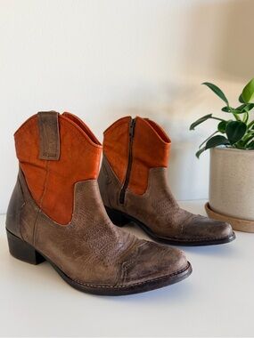 MIA Brown and Orange Western Heeled Boots